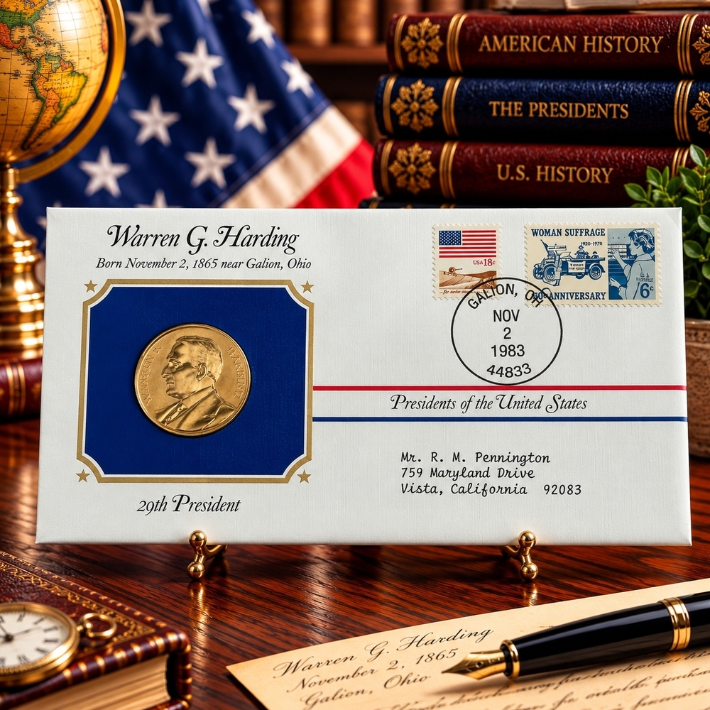 Warren G Harding 29th President Postal Commemorative Society Gold Medal Cover